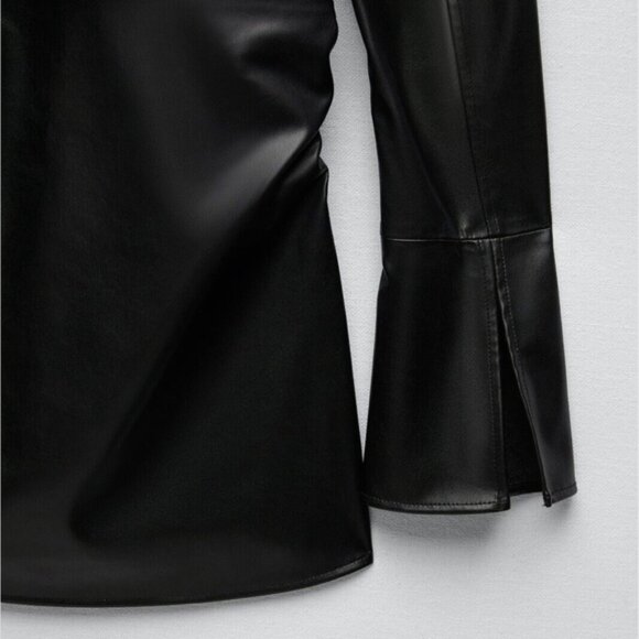 Zara Black Faux Leather Fitted Long Shirt NWOT - Picture 13 of 14